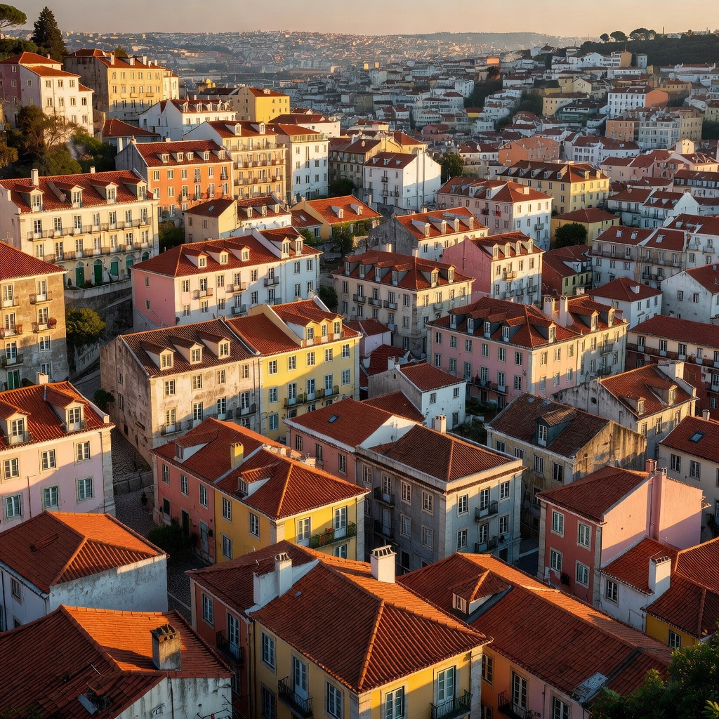 Lisbon’s closely packed buildings and terracotta rooftops overlooking the city